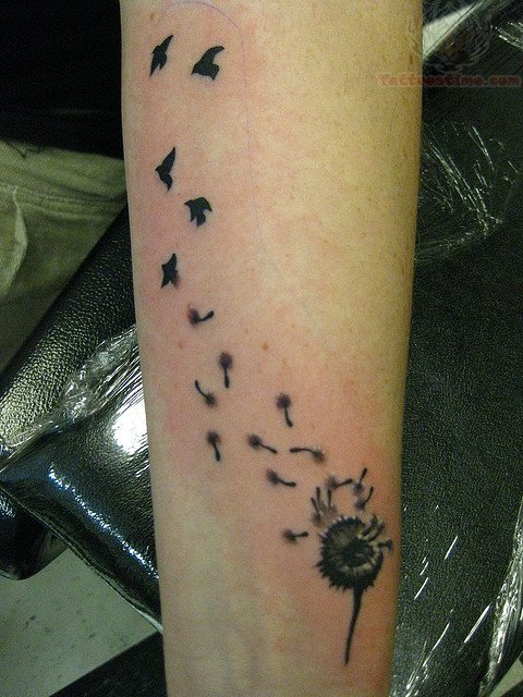 Birds And Dandelion Tattoo On Arm