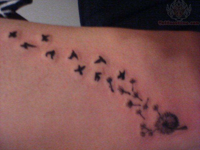 Birds And Dandelion Tattoo On Upperback