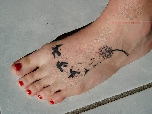 Dandelion Bird Tattoo On Foot