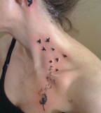 Dandelion And Birds Tattoo On Girl Neck