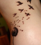On Ribs Dandelion Birds Tattoo