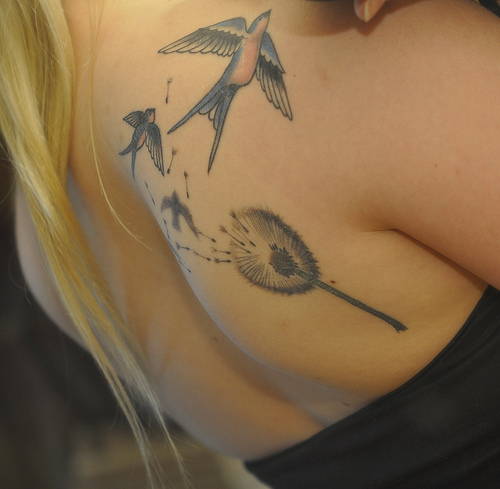 Dandelion And Sallow Bird Tattoos