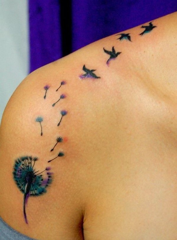 dandilion and birds tattoos for women