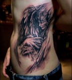 Dark Angel with Face and Wings Tattoo Designs