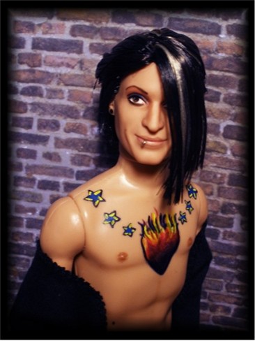 Davey Havok Inspired Doll Completed with the Stars and Flaming Heart Chest Tattoos