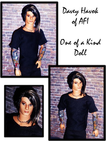 One Of A Kind Ooak Doll Look Like Davey Havok AFI with Full-Sleeve Tattoos
