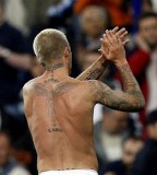 David Beckhams Tattoo On The Back and Right Arm