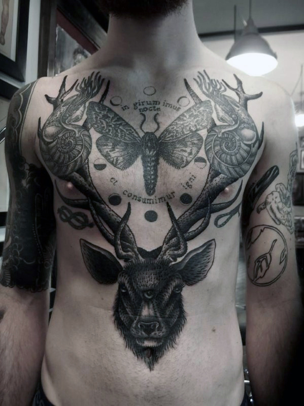 deer and moth tattoos for men