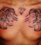 Girls And Diamond Shaped Tattoo Design on Chest