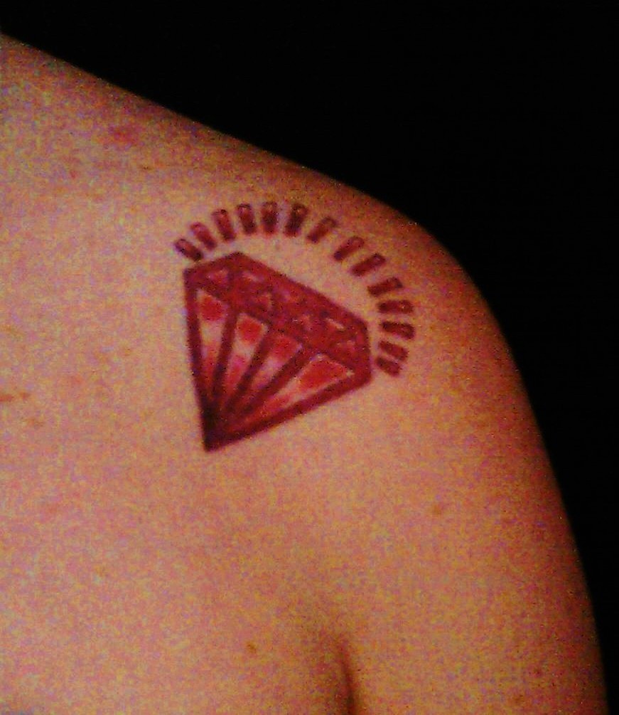 Small Red Diamond Tattoo on Shoulder for Girls