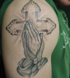 Nice Praying Hands with Cross Background Tattoo Designs