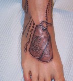Left Leg Dog Tags Top View Tattoo 
