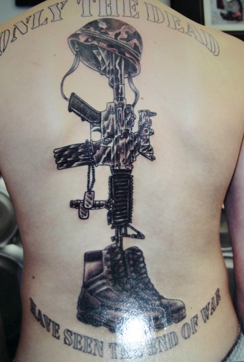 Sad Dog Tag Soldier Tattoo Design