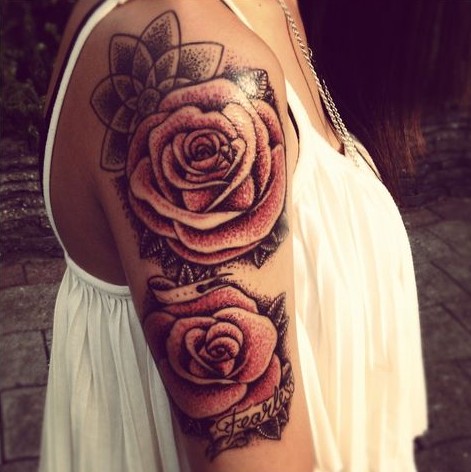 dotwork rose flower tattoo
