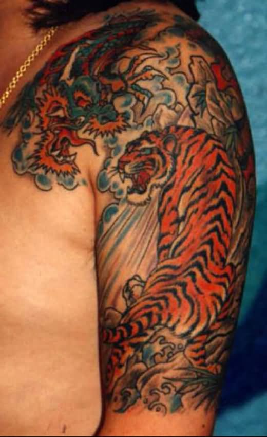 Awesome Tiger And Dragon Tattoo