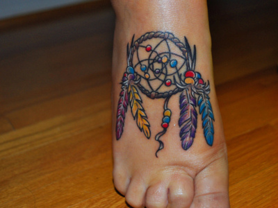Graceful Dream Catcher Tattoo Design on Foot