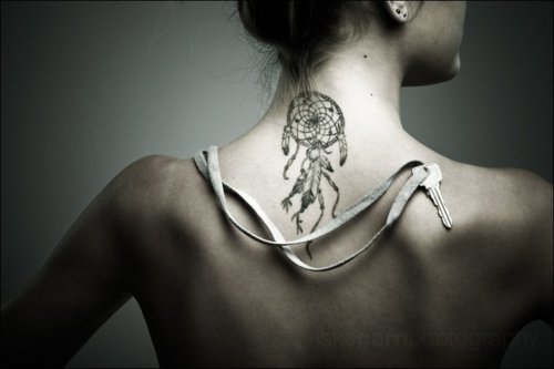 Lovely Design Of Dream Catcher Neck Tattoo