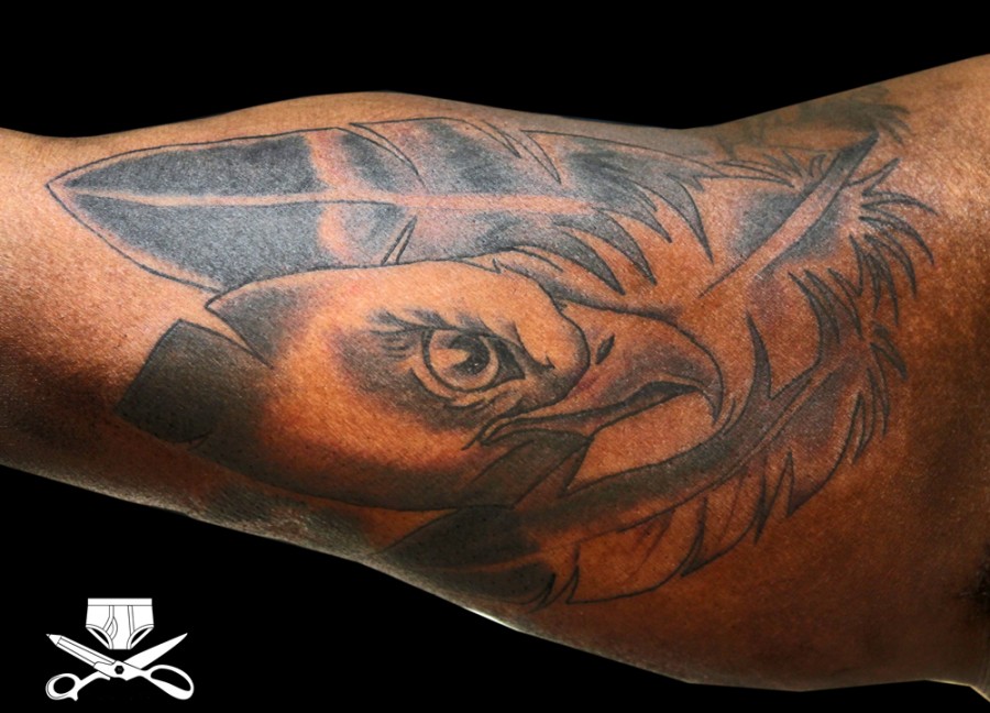 Black And Gray Tattoo Eagles and Eagle’s Feather Tattoo Design