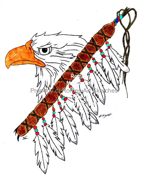 Pencil Sketch Tattoo Drawing Eagle and Eagle’s Feather Totem