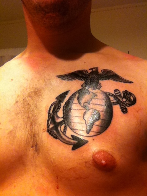 Eagle Globe And Anchor Tattoo on Chest