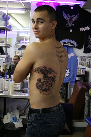 Eagle Globe And Anchor Tattoo on Left Back