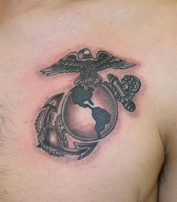 Small The Eagle Globe And Anchor Tattoo on Chest