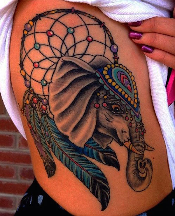 elephant dreamcathcer tattoos for women