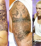 Eminem's Both Upper Arms Tattoos Close Up View
