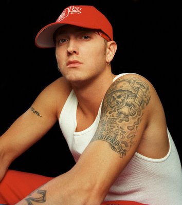 Eminem’s Left Upper Sleeve Flaming Skull Tattoo