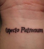 Simple Expecto Patronum Tattoo Design on Wrist Close-Up View
