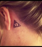 Exotic Harry Potter Triangle Symbol Tattoo Design Idea on Behind Ear for Girls