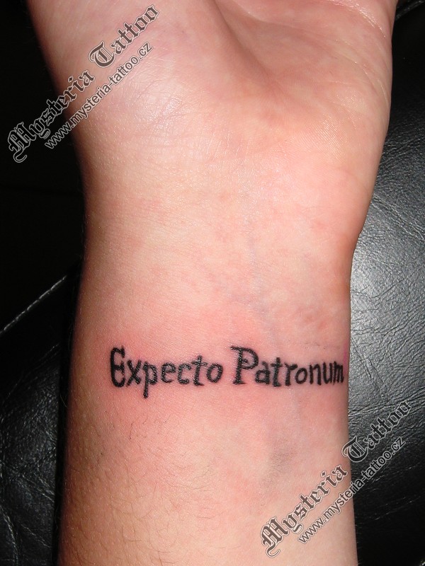 Simple yet Beauty Harry Porter Expecto Patronum Wrist Tattoo Design