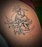 Beautiful Fairy On Moon Shaped Tattoo Design Pic