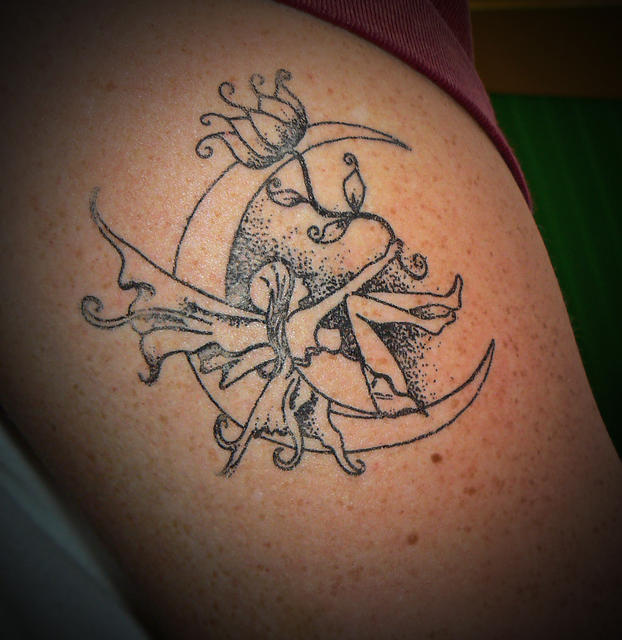 Beautiful Fairy On Moon Shaped Tattoo Design Pic - | TattooMagz