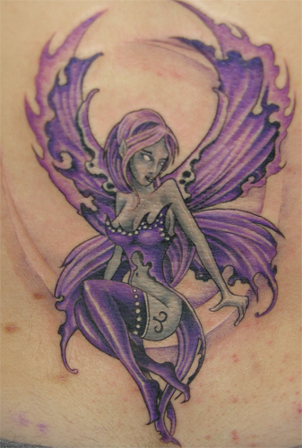 Purple Colored Fairy Shaped Tattoo Design