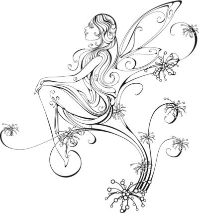 Cute Fairy Shaped Tattoo Design Sketch for Girls