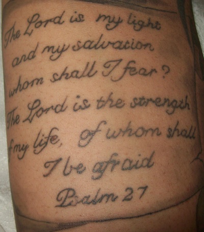 Famous Bible Verse “Psalms 27” Bible Phrase Tattoo Designs