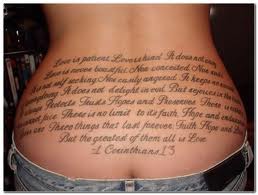 Lower Back Tattoos “1 Corinthians 13” Lettering Tattoo Design (NSFW)