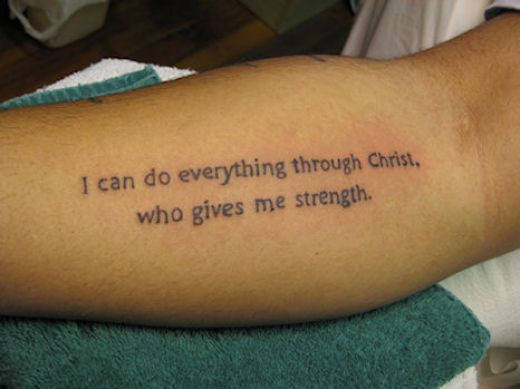 Tattoo Wise Phrases from Bible “Philippians 4:13” Arms Tattoo Design