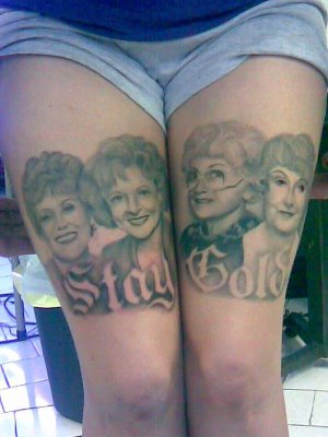 Fat Girl with Beautiful Golden Girls Tattoos on Legs
