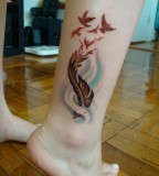 Artistic Feather Tattoos On The Leg