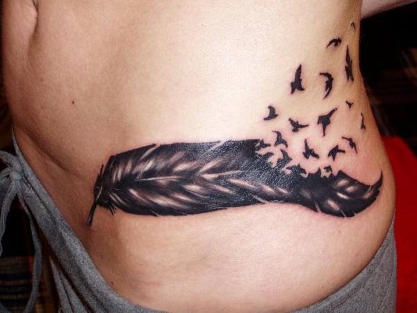 Stylish Beautiful Feather And Bird Tattoo Design