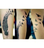 Cool Feather into Birds Sleeve Around Tattoo