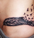 Beautiful Feather And Birds Tattoo on Women Lower Side Body