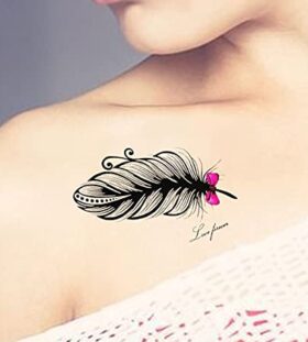 feather tattoo on neck for women