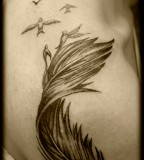 Custom Black And Grey Feather Turning Into Birds Shoulder Tattoo