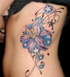 Feminine Swirly Flowers and Stars Rib-cage / Hip Tattoo Design for Women