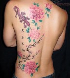 Feminine Pink Flower Back Tattoo Designs for Women (NSFW)