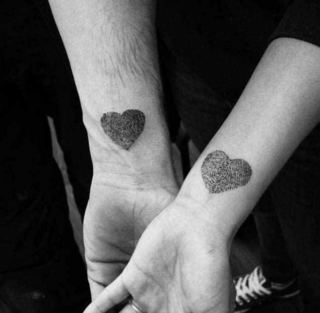 fingerprint hearts couple tattoo