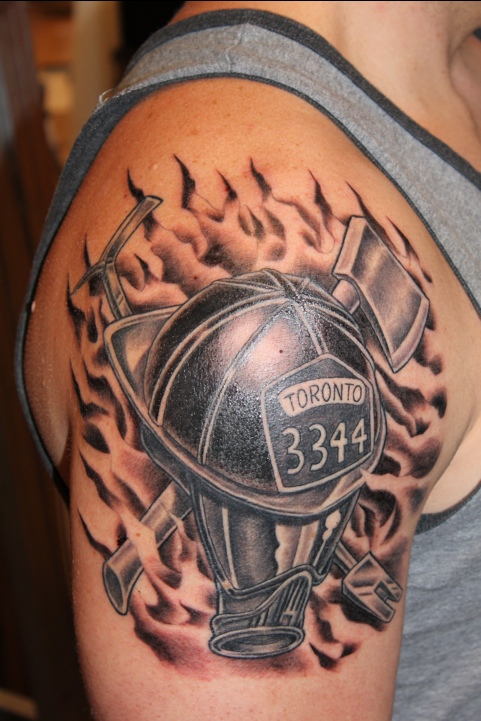Black Design Fireman Tattoo PIctures